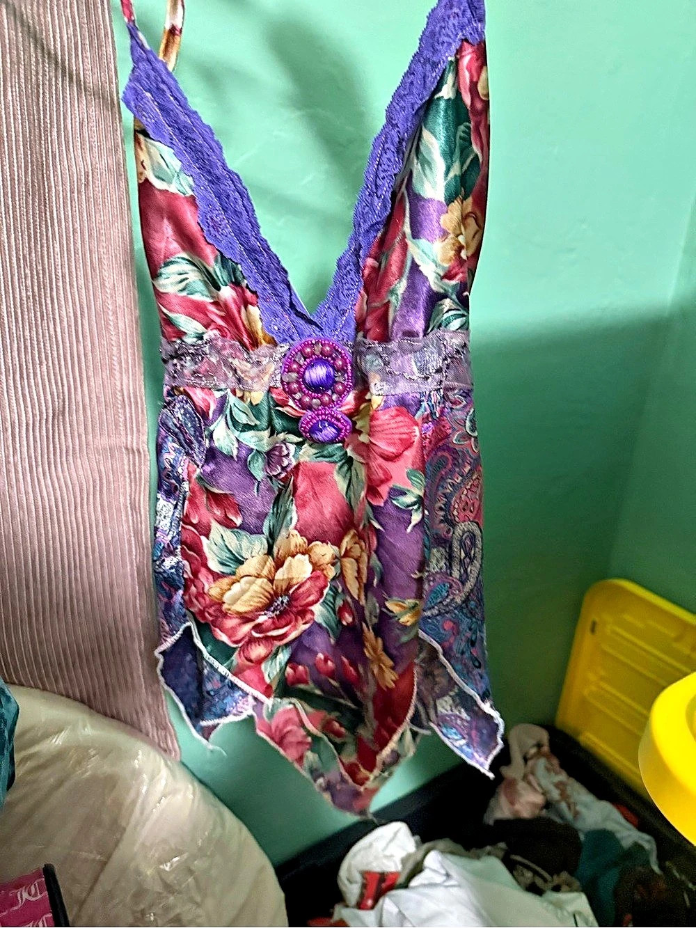 Kathryn Floral Embellished Camisole in Purple vintage fairy Y2K